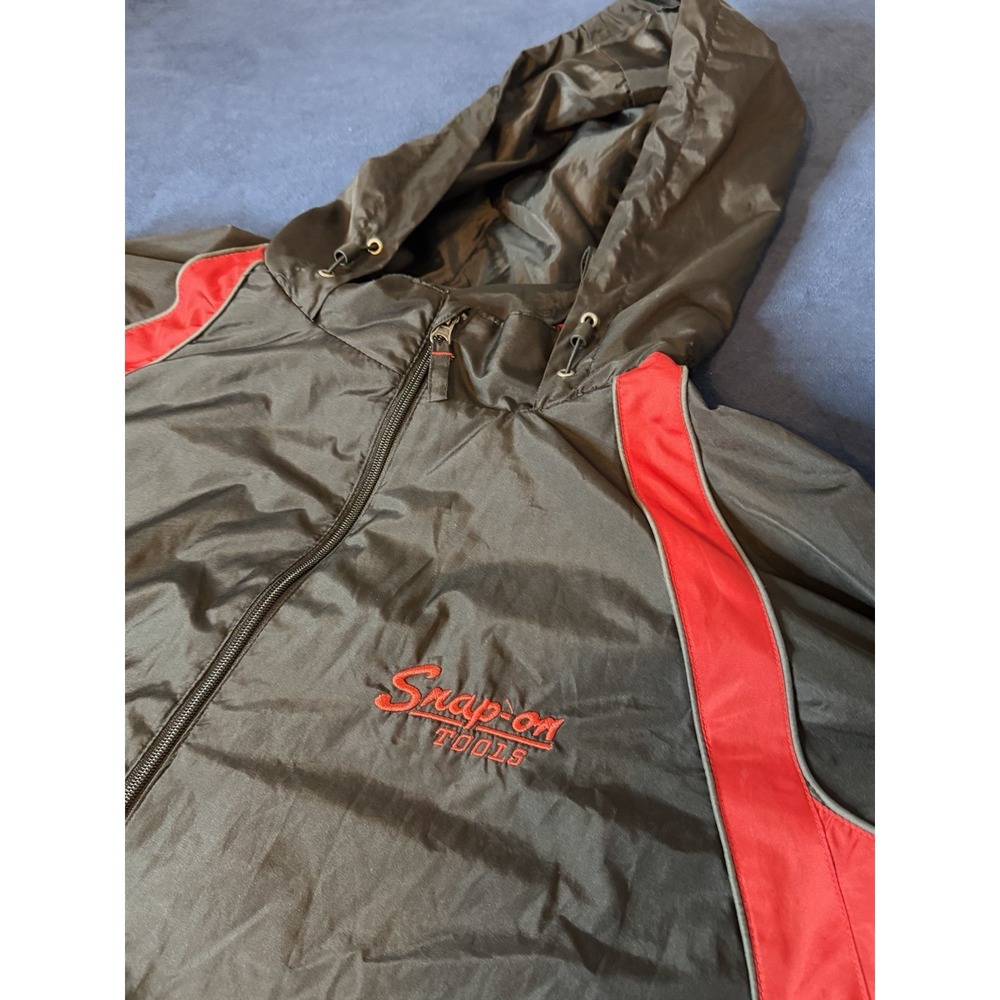 Snap On Tools Logo Men's 3XL Black Red Hoodless Windbreaker Jacket Coat (Ripped)